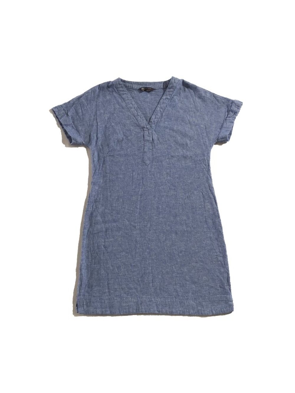 M&S Collection Mini Dress Womens Size 8 Blue Linen Blend V-Neck Short Sleeve